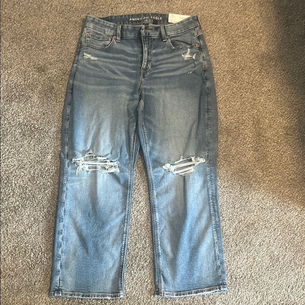 American Eagle Outfitters Women's Light Blue Ripped MOM Jeans NWT! Size 10 short